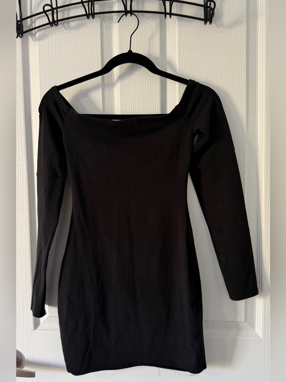 Express Black Long-Sleeve Square Neck Bodycon Top